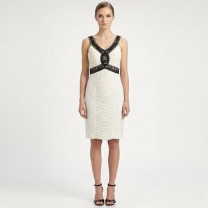 NEW Sue Wong White & Black Beaded Cocktail Dress Size 4